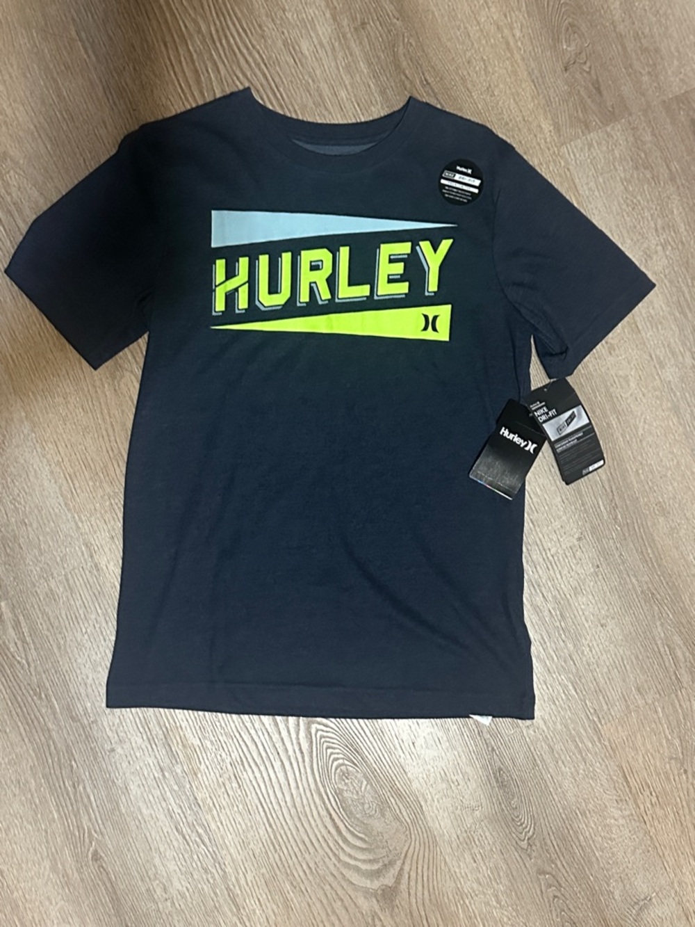 Hurley Navy Short-Sleeve Graphic Logo Tee with Neon Accents